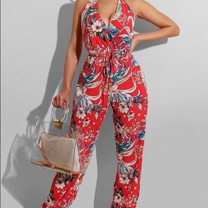 Red flower jumpsuit